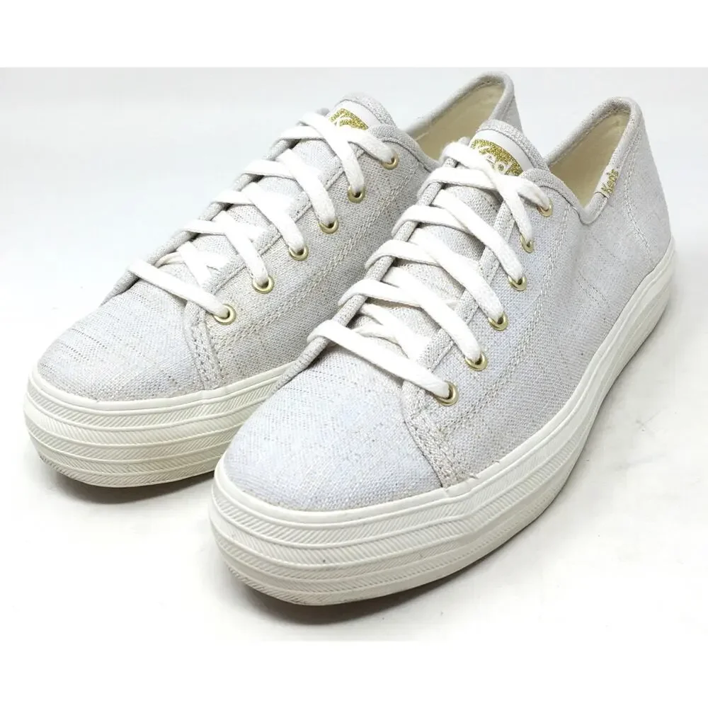 Keds Triple Kick Women's Sz 8 Metallic Textile Gold Lace Up Sneaker Tennis Shoes - Picture 3 of 7
